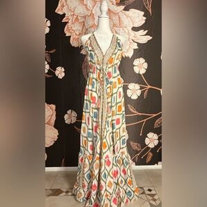 RETRO Silk Blend Backless Halter Artsy Boho Maxi Dress